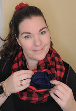 Load image into Gallery viewer, Red Buffalo Plaid Infinity Scarf with Pocket
